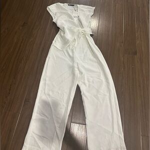 Zara front tie off white jumpsuit